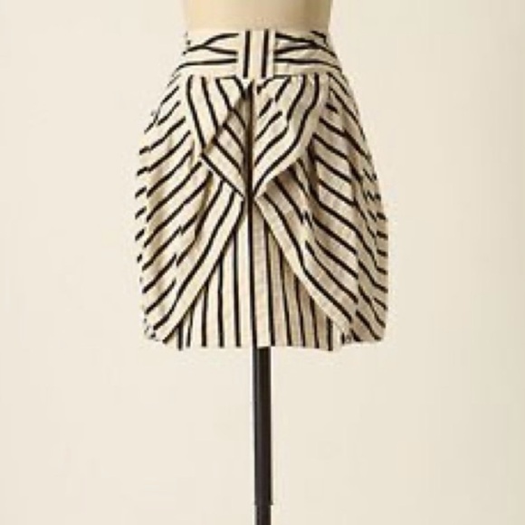 ANTHROPOLOGIE Eva Franco Mini Skirt Tulip Bow Black And White Stripe Size 8 - Picture 2 of 11